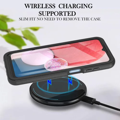 Vista 6 de Funda para Samsung Galaxy A13 LTE 4G, Samsung A13 LTE Funda para teléfono con protector de pantalla integrado, cubierta trasera delgada transparente