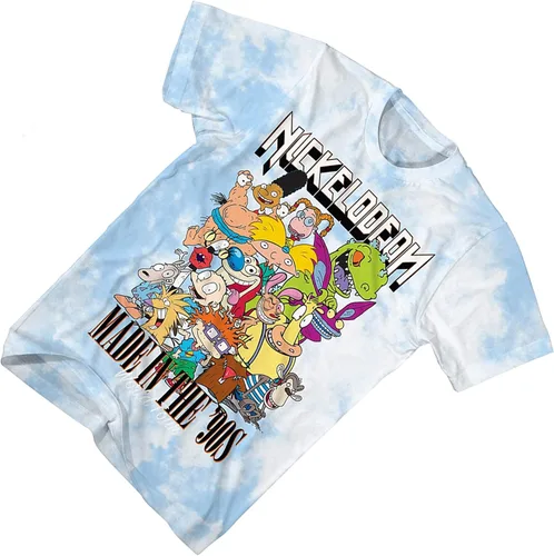 Vista 3 de Nickelodeon Camisa de dibujos animados de los años 90 para hombre, Rugrats Hey Arnold Ren & Stimpy Rocko's Modern Life Tie Dye Camiseta