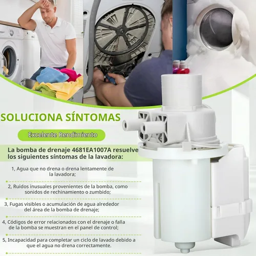 Vista 4 de DP040-012 4681EA1007A Bomba de drenaje (OEM) Compatible con LG, Bomba de drenaje para lavadora Kenmore, Reemplaza 5859EA1004F 5859EA1004P