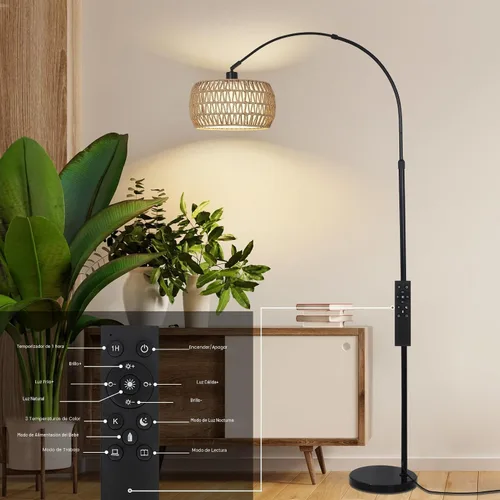 Vista 7 de Lámparas de pie arqueadas para sala de estar con 3 temperaturas de color, lámpara de pie negra con control remoto y bombilla LED regulable, lámpara