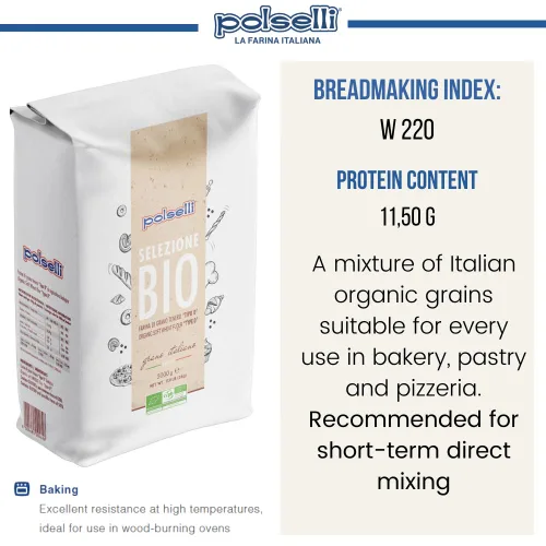 Vista 5 de POLSELLI Harina Orgánica, Tipo 00, 100% Grano Italiano, Harina Doble Cero, OO Extra Fina, 5 kg, 11 lbs, BIO, Pizza Napolitana Italiana, Pan, Pasta