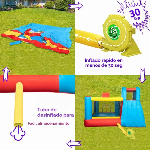Vista 7 de JOYMOR Casa de Rebote Inflable, Castillo Hinchable para Saltar con Centro de Juego y Soplador de Aire, Tobogán Saltarín, Adecuado para Bebés