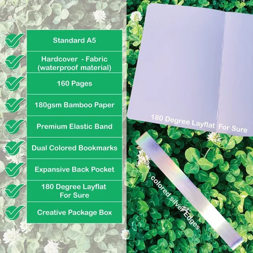 Vista 3 de BUKE Cuaderno de cuadrícula de puntos, papel blanco de bambú de 6.35 oz/m², 5 puntos de 0.197 x 0.197 in, 160 páginas, encuadernación plana, bordes
