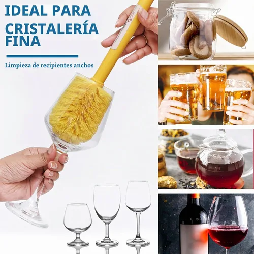 Vista 6 de KLEEN HANDLER Cepillo de limpieza de copa con cerdas antiarañazos, 1 paquete Cepillo de limpieza de vidrio de 12 pulgadas con cerdas redondeadas