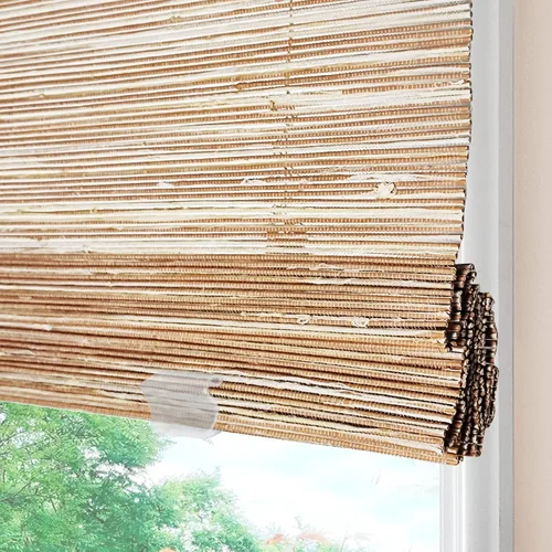 Vista 26 de Persianas romanas de bambú inalámbricas, 100% lino natural, diseño 1