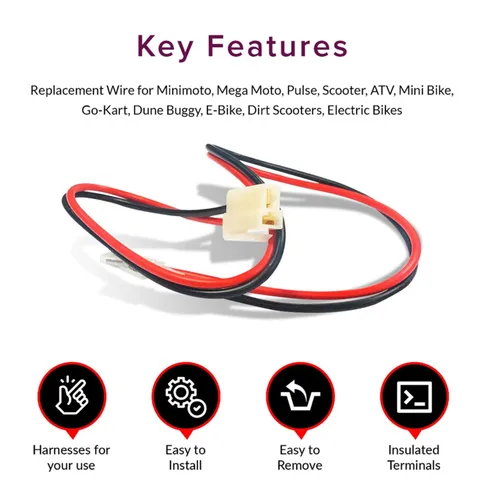 Vista 2 de AlveyTech Arnés universal de cableado de batería de 10 pulgadas, 2 pines, 600 V, 14 AWG, cable de repuesto para minimoto, Mega Moto, Pulse, Scooter