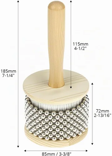 Vista 3 de QWORK Cabasa Instrumento musical de percusión de madera, coctelera de cuentas de acero inoxidable de 3.5 pulgadas con mango de madera