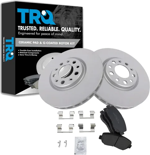 Vista 175 de TRQ Juego de pastillas de freno delantero y rotores con revestimiento de cerámica compatible con Jeep Compass Patriot 2017
