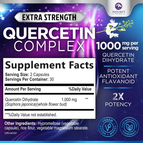 Vista 2 de Suplemento de quercetina – Antioxidante extra fuerte para apoyo inmunológico y salud respiratoria – Alta absorción – Quercetina dihidrato 1000 mg