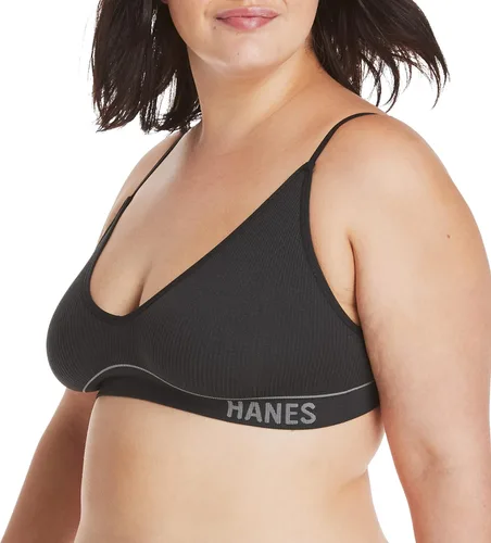 Vista 2 de Hanes Bralette de canalé triangular sin costuras Originals para mujer, brasier acanalado suave, ajuste ComfortFlex