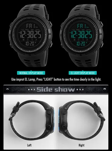 Vista 5 de Fanmis Militar esfera grande deportes día fecha digital luminoso negro silicona hombres mujeres reloj de pulsera, Negro -, Digital, movimiento