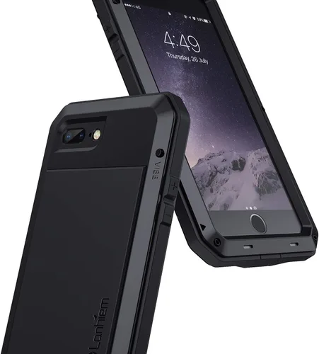 Vista 4 de Lanhiem Funda para iPhone 7 Plus/8 Plus, resistente a los golpes, [Tough Armour], funda de metal con protector de pantalla integrado, funda Negro