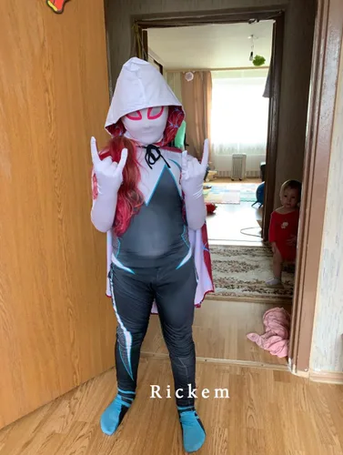 Vista 3 de Rickem Disfraz de fantasma para niños, disfraz de superhéroe con capa, conjunto completo para Halloween