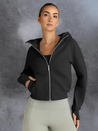Vista 6 de Trendy Queen - Sudaderas con capucha y cremallera para mujer, sudaderas cortas de vellón, trajes de otoño, estilo informal, cómodas, Y2K, ropa