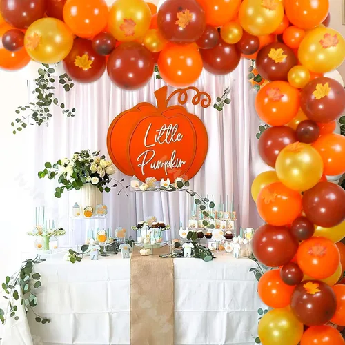 Vista 7 de Juego de 207 guirnaldas de globos de otoño, globos de látex de color otoño de 12 pulgadas y 5 pulgadas con hojas de arce artificiales, decoraciones