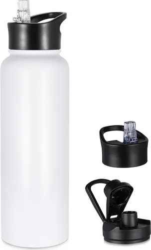 Vista 61 de Botella de agua aislada de 64 onzas con tapas de pajita y boquilla, jarra de agua de acero inoxidable de medio galón con mango de paracord, vacío