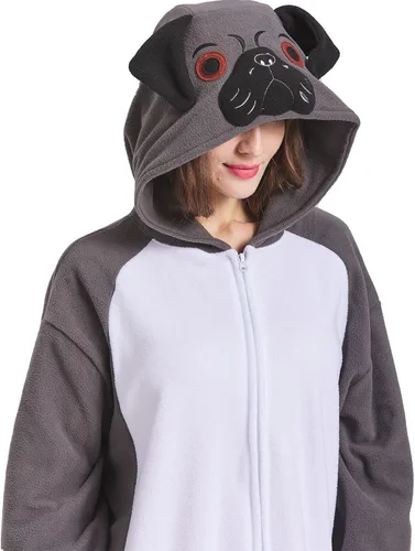 Vista 2 de HOMWERRONT Adult French Bulldog Onesie Bulldog Cosplay Costume Puppy Dog Animal Cosplay Pajamas Homewear Sleepwear