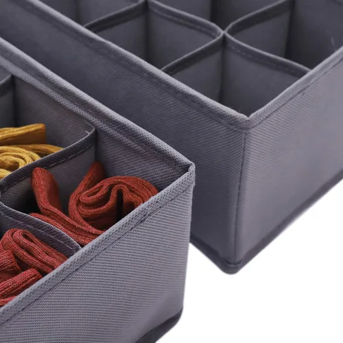 Vista 5 de DIOMMELL Paquete de 6 cajas de almacenamiento de tela plegables para armario, aparador, cajón, cestas de tela, contenedores divisores para ropa, Gris
