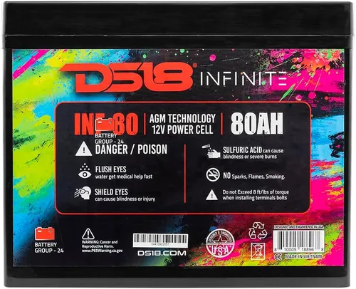 Vista 5 de DS18 INF-80AH 2300 Watts Batería AGM de celdas de potencia de 12 voltios con terminal de perno M6, libre de mantenimiento - Alto rendimiento
