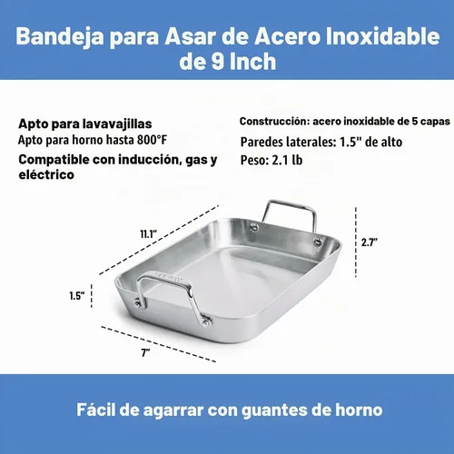 Vista 7 de Misen Asadera de Acero Inoxidable con Manijas - Diseño Versátil de 5 Capas, Manijas de Agarre Fácil, Cocina Multifuncional, Ideal para Hornear
