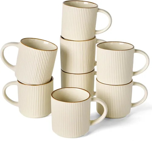 Vista 38 de famiware Juego de 4 tazas de café de 12 onzas, tazas de cerámica con asa Negro (Star-Black)