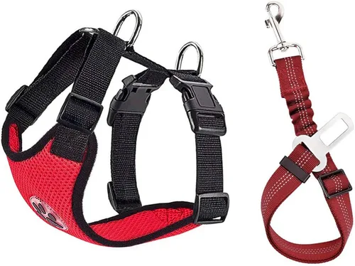 Vista 11 de SlowTon Arnés de Cinturón de Seguridad para Perro para Coche, Arnés de Coche para Perros Ajustable de Malla Transpirable y Arnés de Cinturón