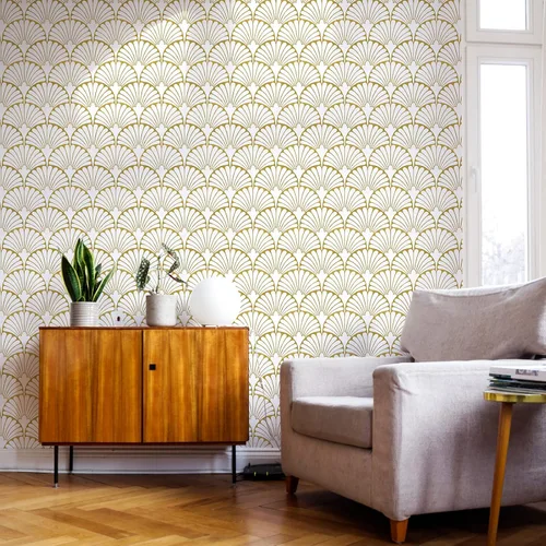 Vista 7 de MelunMer Papel tapiz dorado para despegar y pegar, papel adhesivo dorado bohemio para gabinetes, autoadhesivo, extraíble, para dormitorio/baño