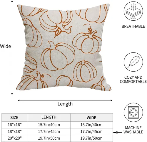 Vista 2 de Fundas de almohada de calabaza de otoño, color naranja, para Calabaza Naranja 1