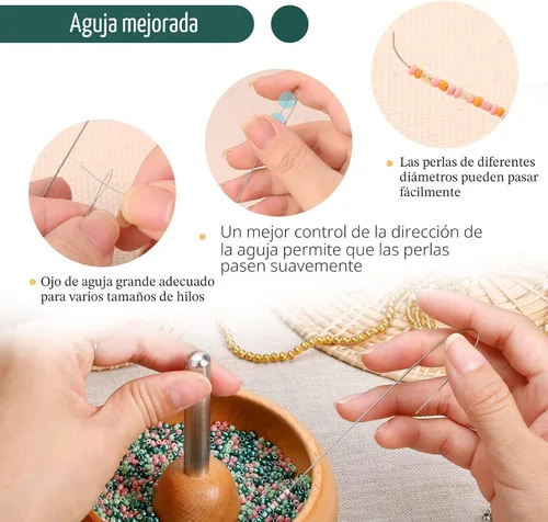 Vista 4 de Tilhumt Spinner de cuentas para hacer joyas, giratorio sin esfuerzo de madera con 2 agujas de cuentas de ojo grande y 3000 cuentas de semillas