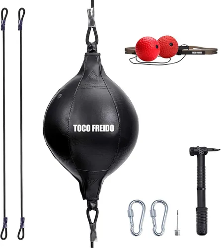Vista 8 de TOCO FREIDO Bola de boxeo de doble extremo, bolsa de velocidad con niveles de dificultad Pelota refleja de boxeo con diadema, perfecta
