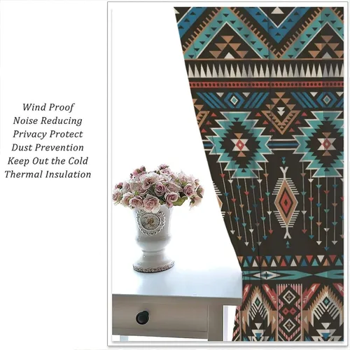 Vista 28 de Cortinas con patrón geométrico tribal, estilo suroeste, azteca, rústico, occidental, nativo americano, opacas, con bolsillo para barra, decoración