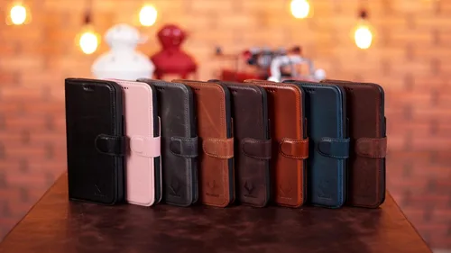 Vista 6 de Funda tipo cartera hecha a mano para iPhone 17 Pro MAX / 17 Pro, 17 Pro, 17 Air, 16 Pro, cartera de 4 tarjetas de cuero genuino, magnética