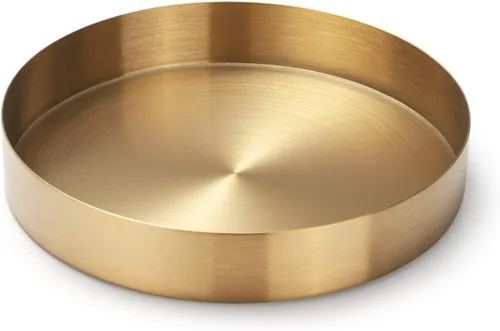 Vista 5 de IVAILEX Bandeja redonda dorada de acero inoxidable para joyas, maquillaje, bandeja decorativa para velas (5.5 pulgadas)