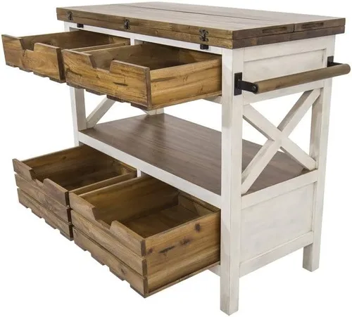 Vista 6 de Yosemite Home Decor Cassidy Farmhouse - Isla de cocina de madera en color blanco