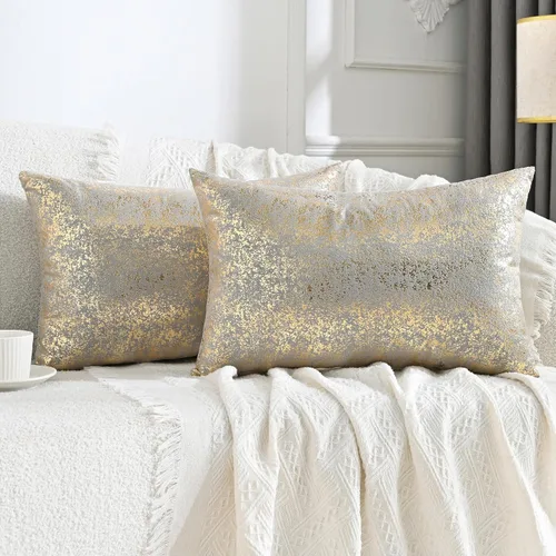 Vista 38 de JELLYMONI Juego de 2 fundas de almohada decorativas brillantes, fundas de almohadas decorativas con purpurina dorada de 16 x 16 pulgadas para sala