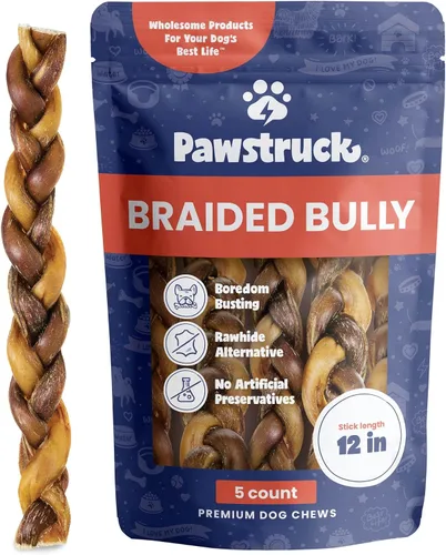 Vista 10 de Pawstruck Bully Sticks trenzados 100% naturales de 5 pulgadas, bolsa de 1 libra, masticables para perros de un solo ingrediente sin cuero crudo