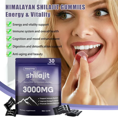 Vista 6 de Gomitas puras de Shilajit del Himalaya para hombres y mujeres, 100% naturales y orgánicas, más de 85 minerales traza y ácido fúlvico, 30