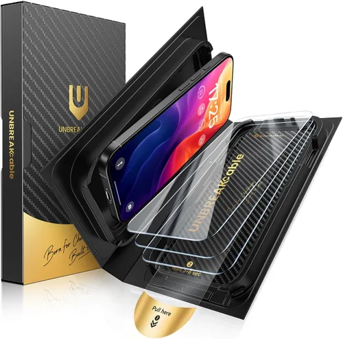 Vista 14 de UNBREAKcable Protector de pantalla para iPhone 15, caja de instalación rápida, paquete de 3 unidades de vidrio templado inastillable [dureza 9H]