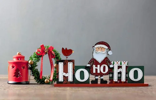 Vista 4 de HOHOHO SNOW - Decoración de mesa de Navidad de madera, muñeco de nieve de Papá Noel, letrero de letras HOHOHO, decoración de mesa de Navidad, centro