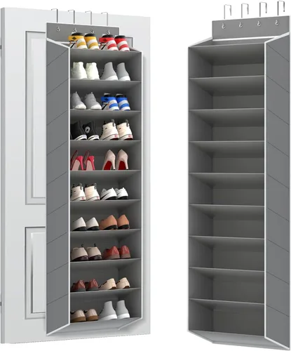 Vista 11 de REGELETO Organizador de zapatos de 10 niveles de gran tamaño para colocar sobre la puerta, zapatero colgante para puerta con bolsillos profundos, se