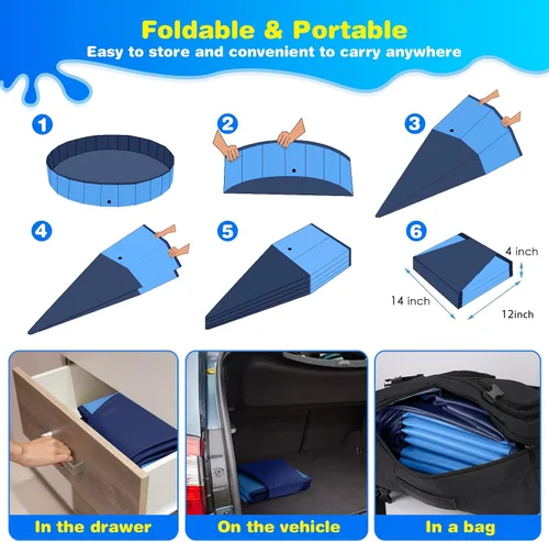 Vista 4 de Jecoo - Piscina para perros grandes, 63 x 12 pulgadas, piscina para niños, de plástico duro, plegable, bañera portátil de exterior, piscina