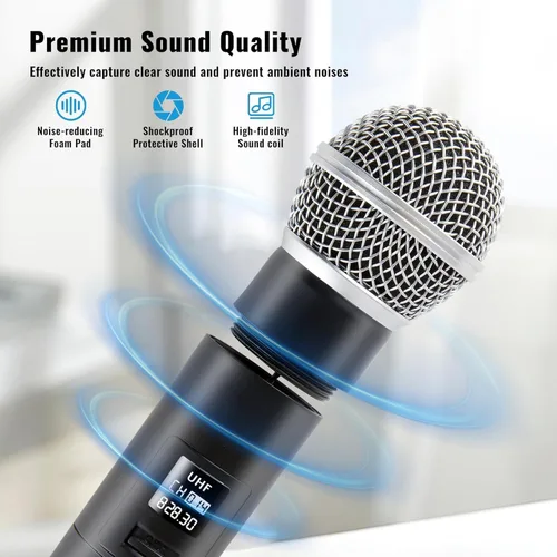 Vista 3 de Micrófono inalámbrico profesional para cantar, micrófono dinámico inalámbrico, sistema de micrófono de mano para fiesta de karaoke, reunión