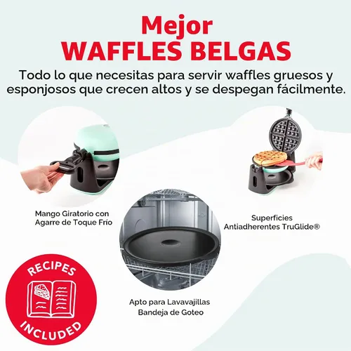 Vista 5 de Dash Máquina de gofres belga Flip - Superficie antiadherente - Máquina giratoria de gofres belga con sistema de calentamiento rápido para desayunos