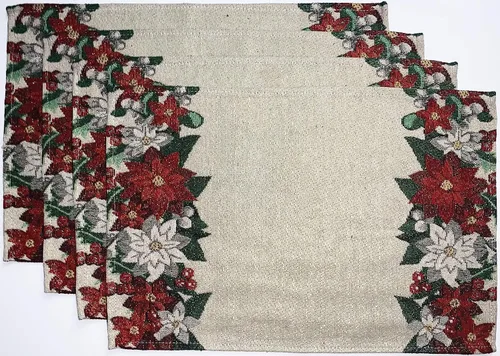 Vista 4 de Juego de 4 manteles individuales con diseño de árbol de Navidad, muñeco de nieve con paz, alegría, amor para temporada de vacaciones, decoración