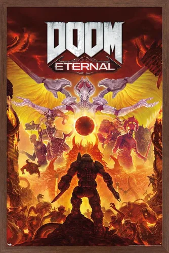 Vista 15 de Trends International Doom Eternal Maykr - Póster de pared, 22.4 pulgadas de largo x 14.7 pulgadas, versión enmarcada en madera de granero