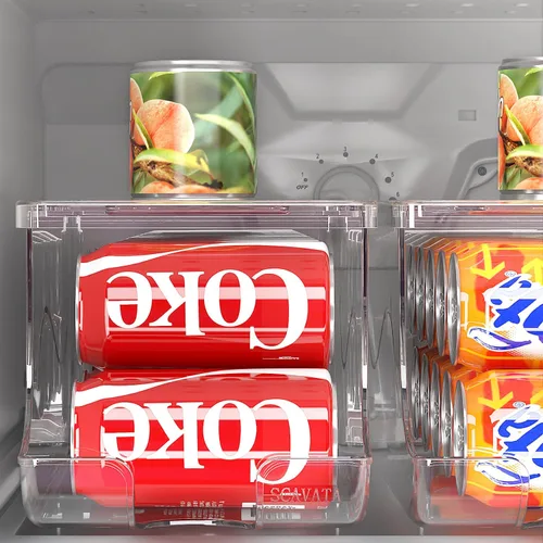 Vista 7 de SCAVATA Paquete de 2 organizadores apilables para refrigerador, dispensador de latas de soda, contenedor de bebidas con tapa para refrigerador