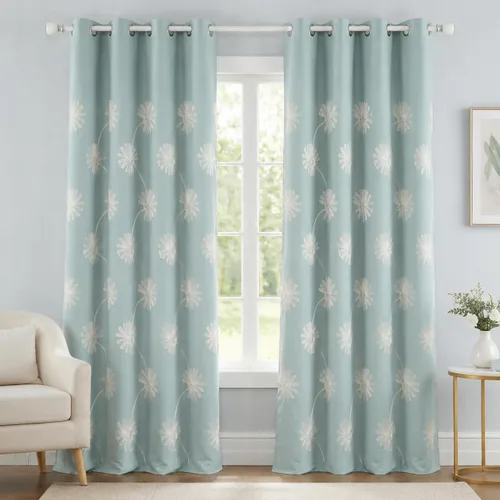 Vista 28 de VOGOL - Cortinas con ojales bordadas con patrón floral elegante de lino sintético, 2 paneles, 60% opacas con aislamiento térmico, cortinas pesadas