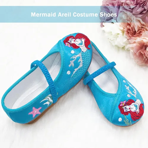 Vista 3 de Ariel - Zapatos de disfraz de sirena para niños pequeños, hermosos zapatos de ballet Mary-Jane, cómodos zapatos de tacón bajo con punta redonda