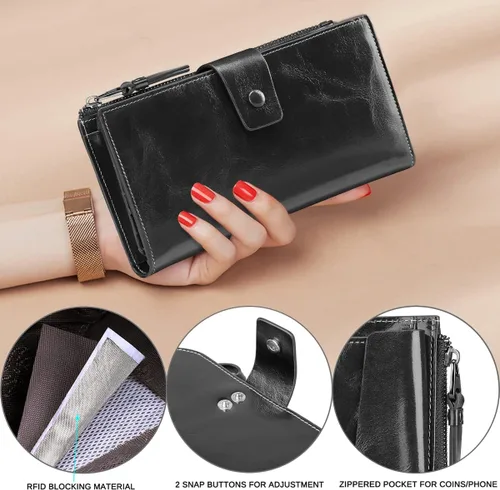 Vista 6 de Itslife Leather Wallet Women, Negro óleo, Classic