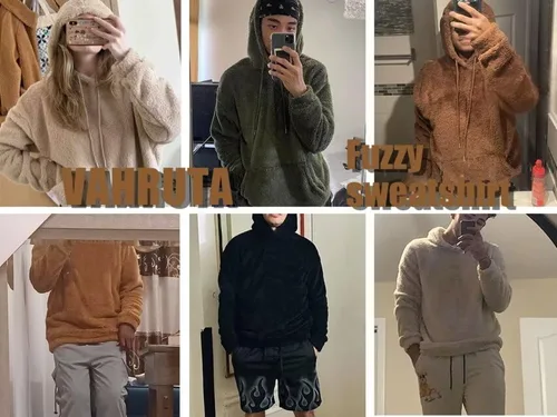 Vista 3 de Sudadera con capucha de sherpa para hombre, manga larga, a la moda, para otoño e invierno